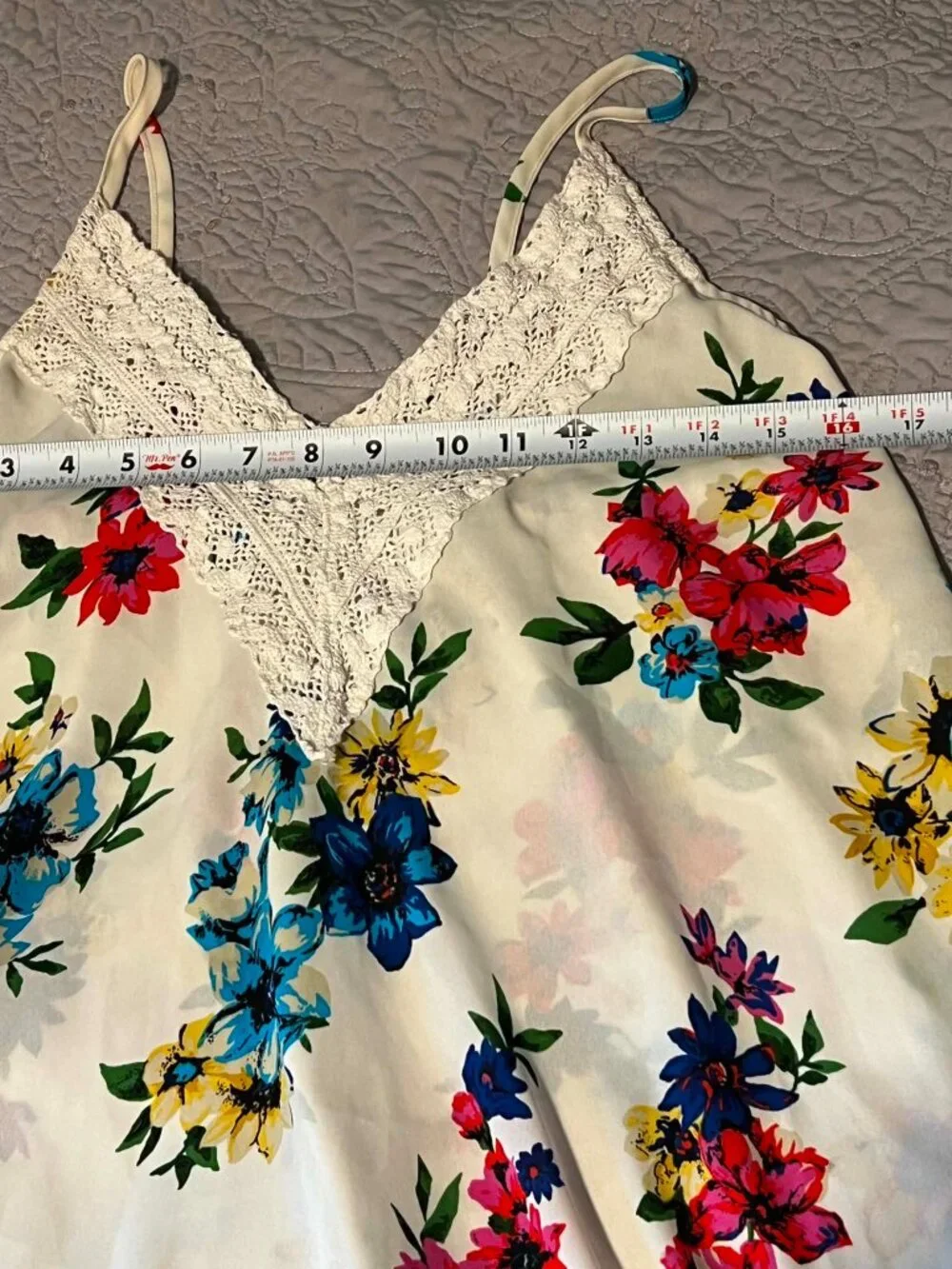 Honeylee Floral Print Slip Lace Trim Jewel Tone Size M